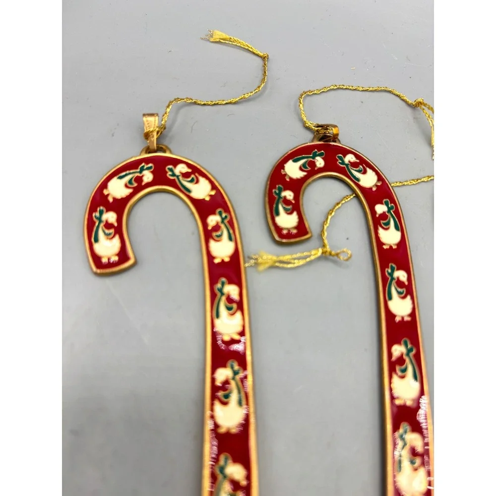Vtg 1991 Wallace Silversmiths Christmas Goose Candy Cane‎ Ornaments 4 Pc Cottage